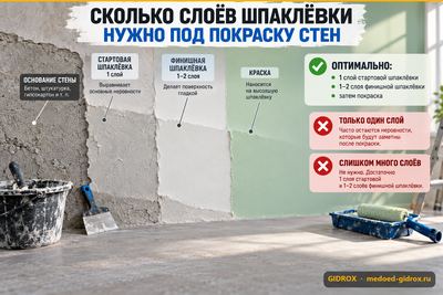 Сколько слоёв шпаклёвки нужно под покраску стен