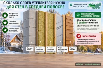 Сколько слоёв утеплителя нужно для стен в средней полосе