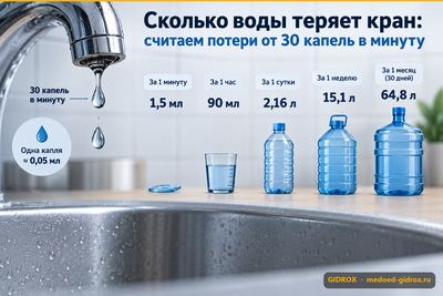 Сколько воды теряет кран: считаем потери от 30 капель в минуту