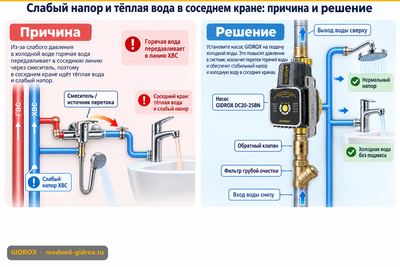 Слабый напор и тёплая вода в соседнем кране: причина и решение