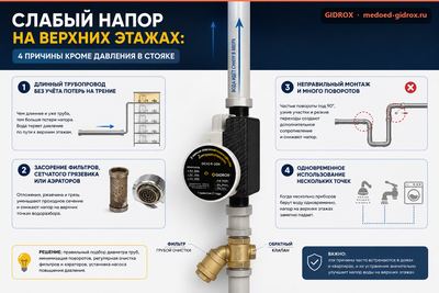Слабый напор на верхних этажах: 4 причины кроме давления в стояке