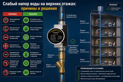 Слабый напор воды на верхних этажах: причины и решения