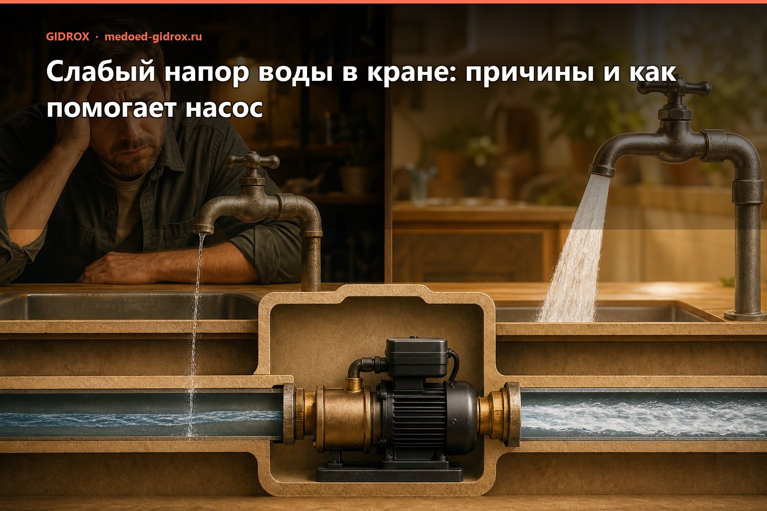 Слабый напор воды в кране: причины и как помогает насос