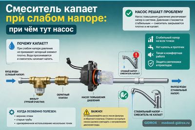 Смеситель капает при слабом напоре: при чём тут насос