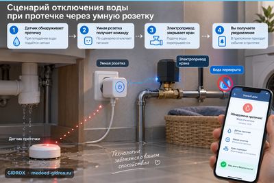 Сценарий отключения воды при протечке через умную розетку