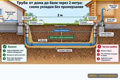 Труба от дома до бани через 2 метра: схема укладки без промерзания