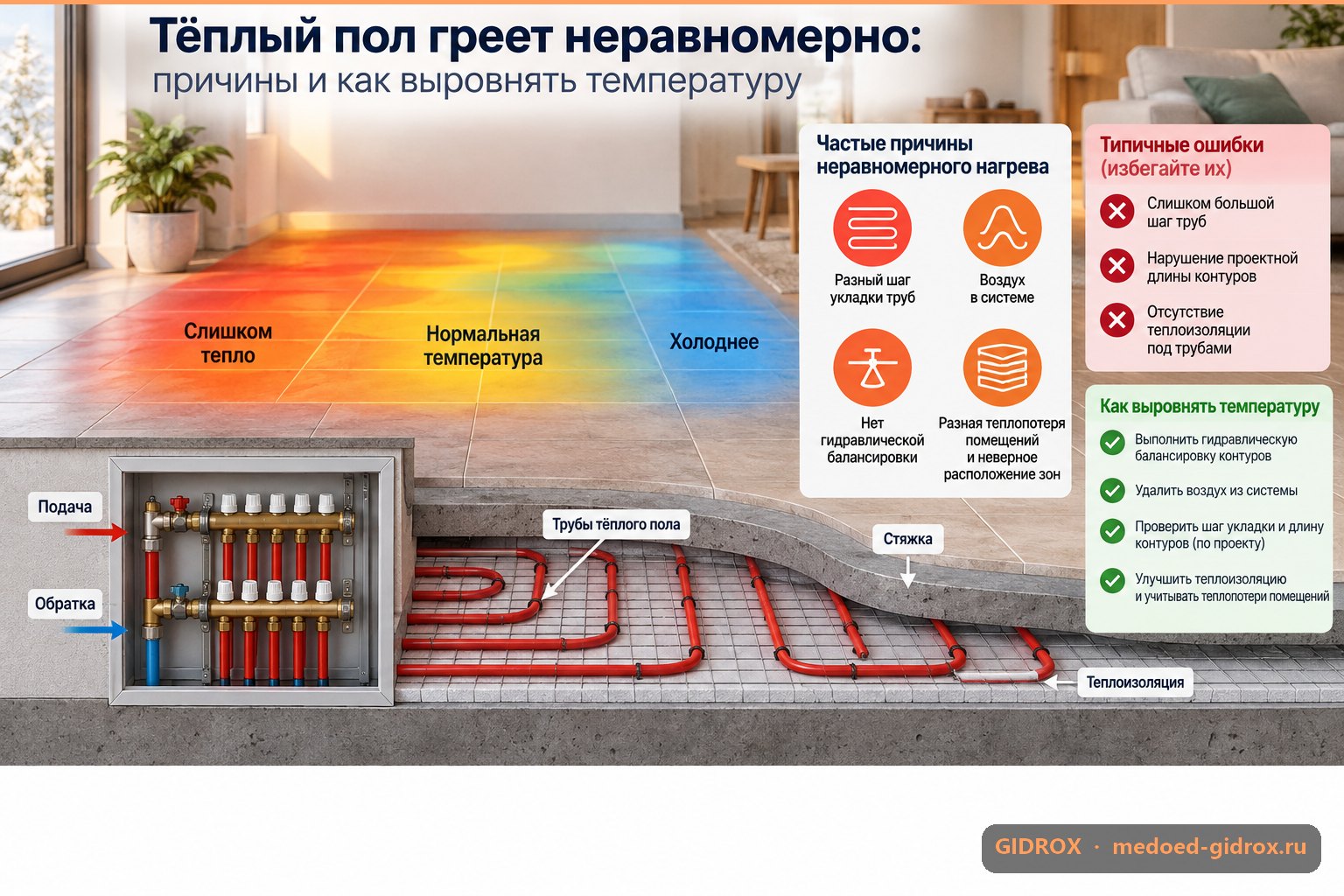 Тёплый пол греет неравномерно: причины и как выровнять температуру
