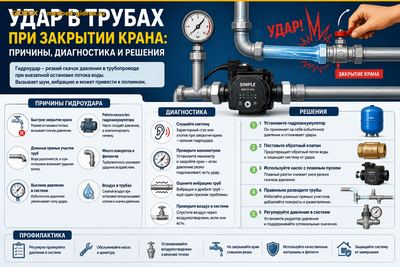 Удар в трубах при закрытии крана: причины, диагностика и решения