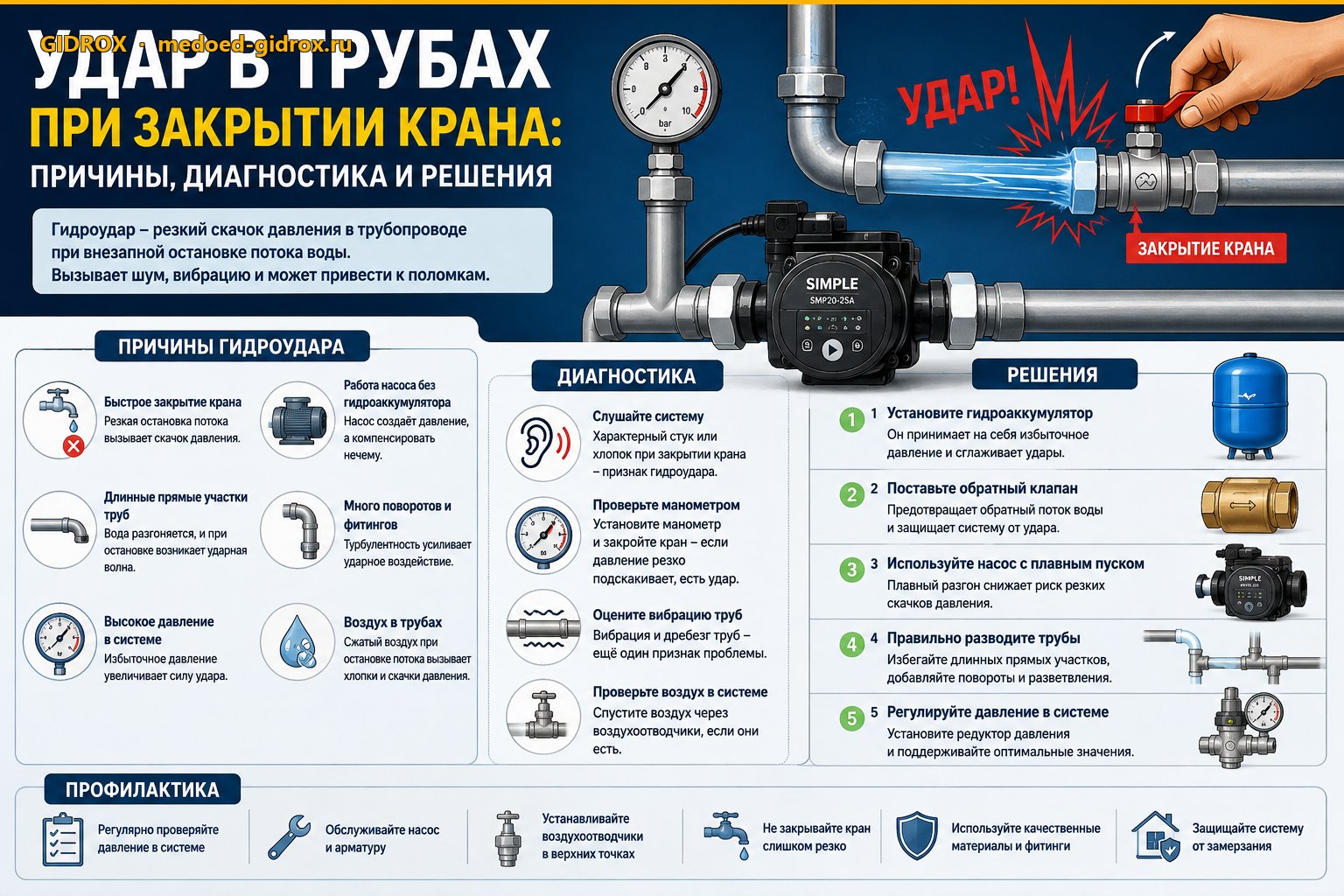 Удар в трубах при закрытии крана: причины, диагностика и решения