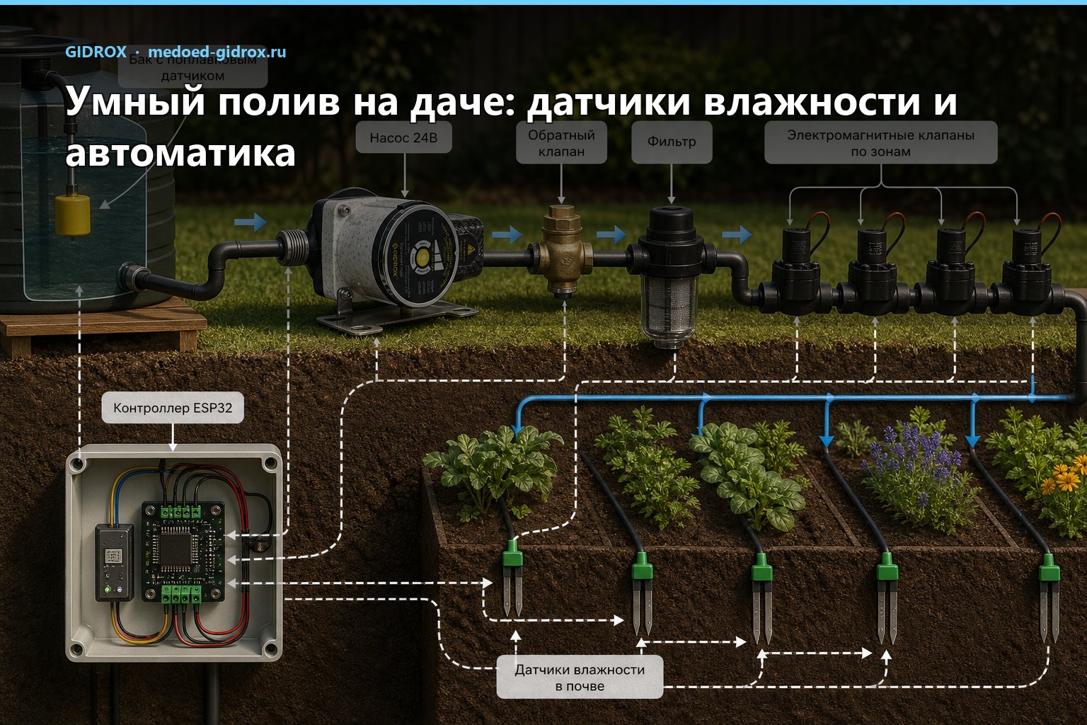 Умный полив на даче: датчики влажности и автоматика