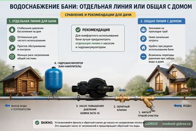 Водоснабжение бани: отдельная линия или общая с домом