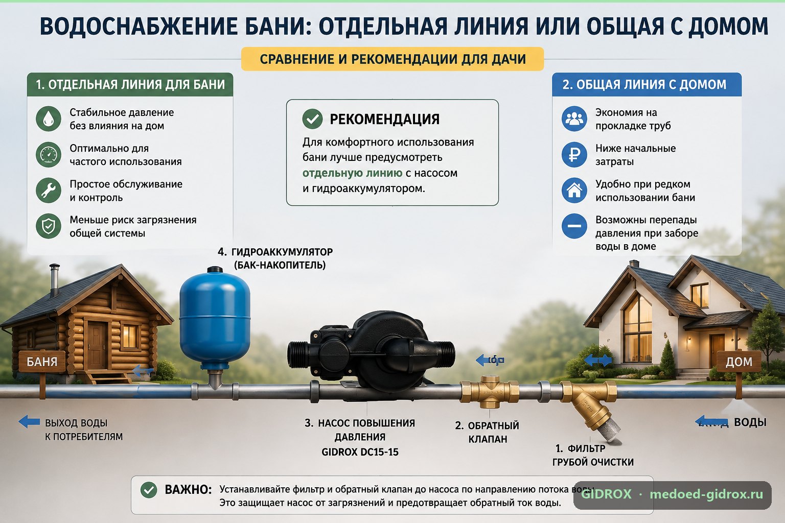Водоснабжение бани: отдельная линия или общая с домом