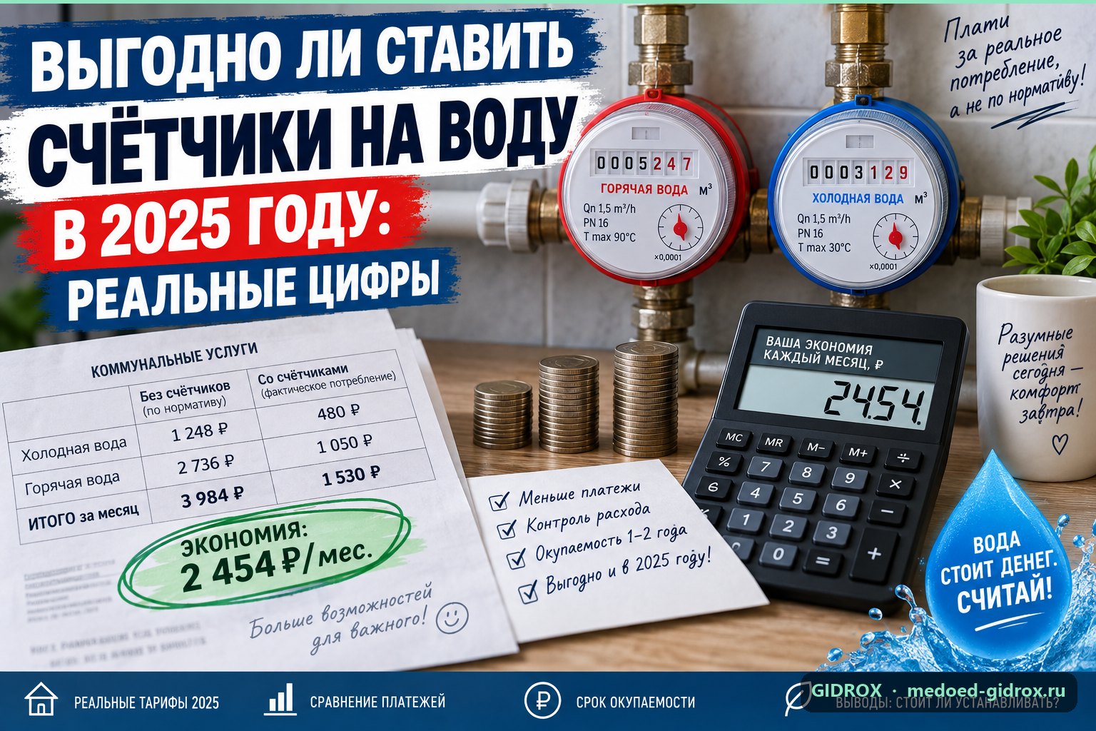 Выгодно ли ставить счётчики на воду в 2025 году: реальные цифры