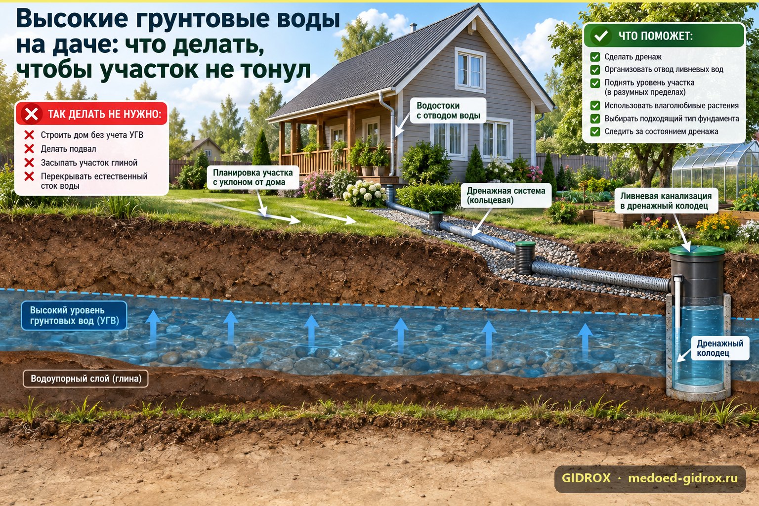 Высокие грунтовые воды на даче: что делать, чтобы участок не тонул