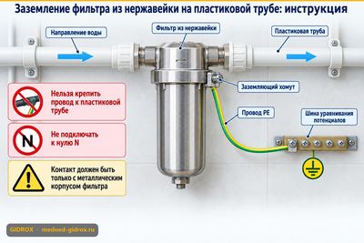 Заземление фильтра из нержавейки на пластиковой трубе: инструкция