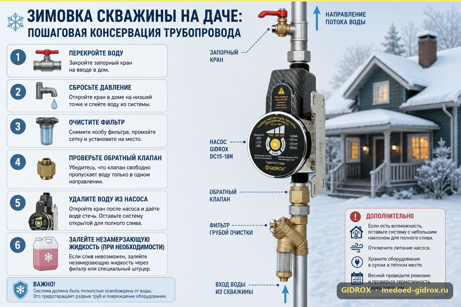 Зимовка скважины на даче: пошаговая консервация трубопровода